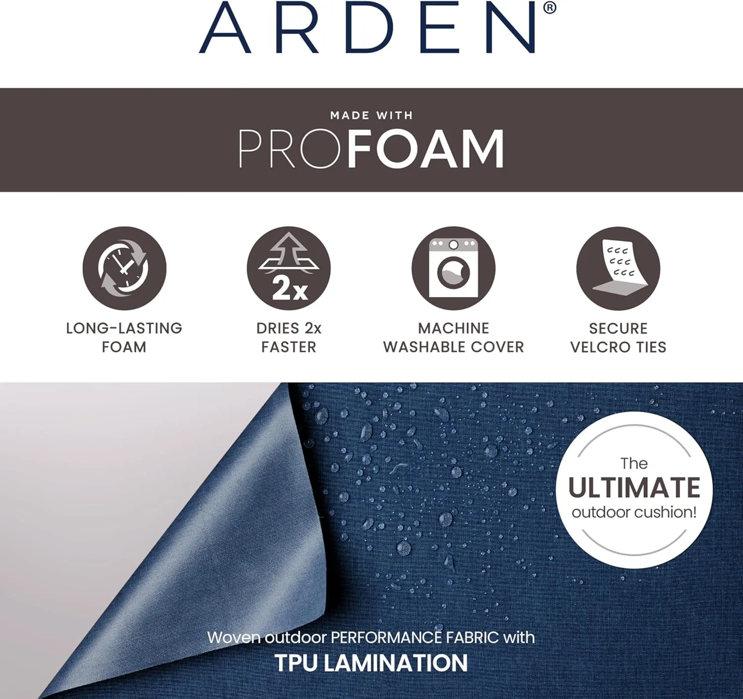 Arden Foam Outdoor Double Welted Dining Seat Cushion, 19 x 19, Made with ProFoam, Rain-Proof, Fade Resistant, Cream Woven Solid