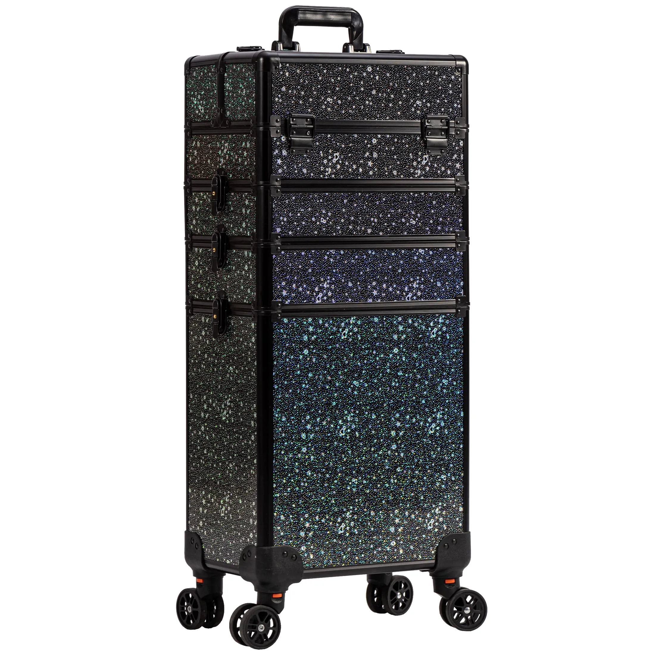 AROUS Rolling Makeup Train Case Large Storage Cosmetic Trolley 5 in 1 Large Capacity Trolley Makeup Travel Case with Key Swivel Wheels Salon Barber Case Traveling Cart Trunk, Black (Black)