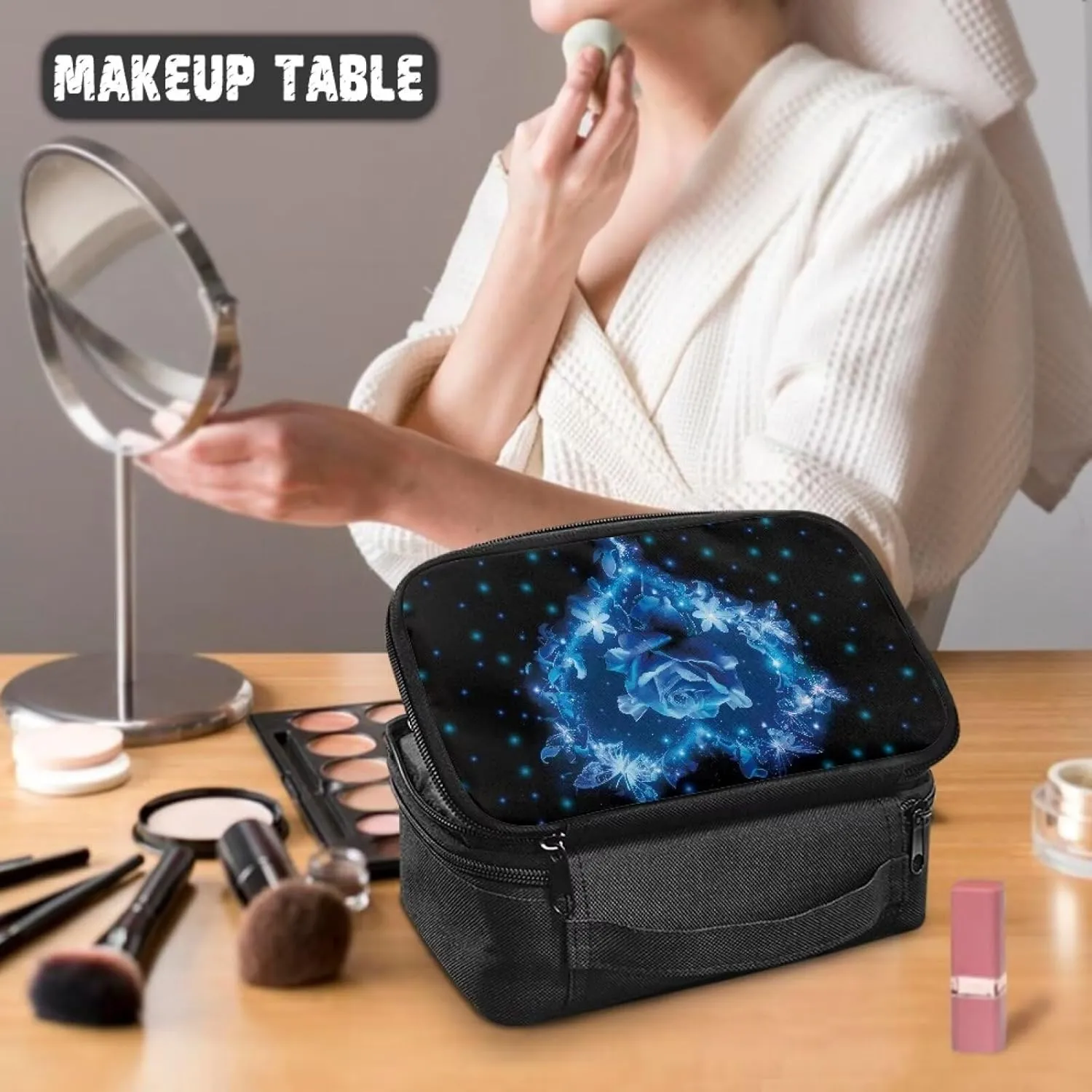 Art Rose Makeup Bag for Teen Girls Large Opening Design Makeup Bag Cosmetic Organizer Storage Case Makeup Organizer Bag for Travel with Makeup Brushes Compartments