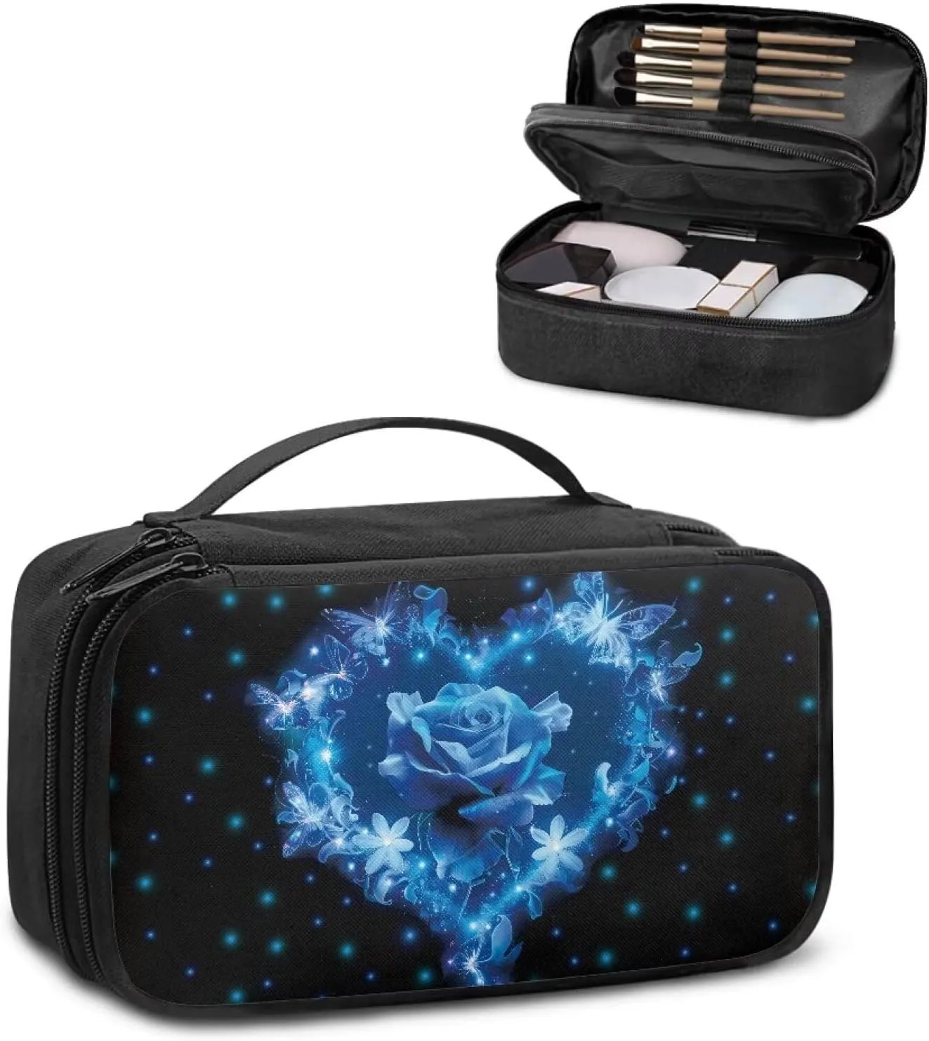 Art Rose Makeup Bag for Teen Girls Large Opening Design Makeup Bag Cosmetic Organizer Storage Case Makeup Organizer Bag for Travel with Makeup Brushes Compartments