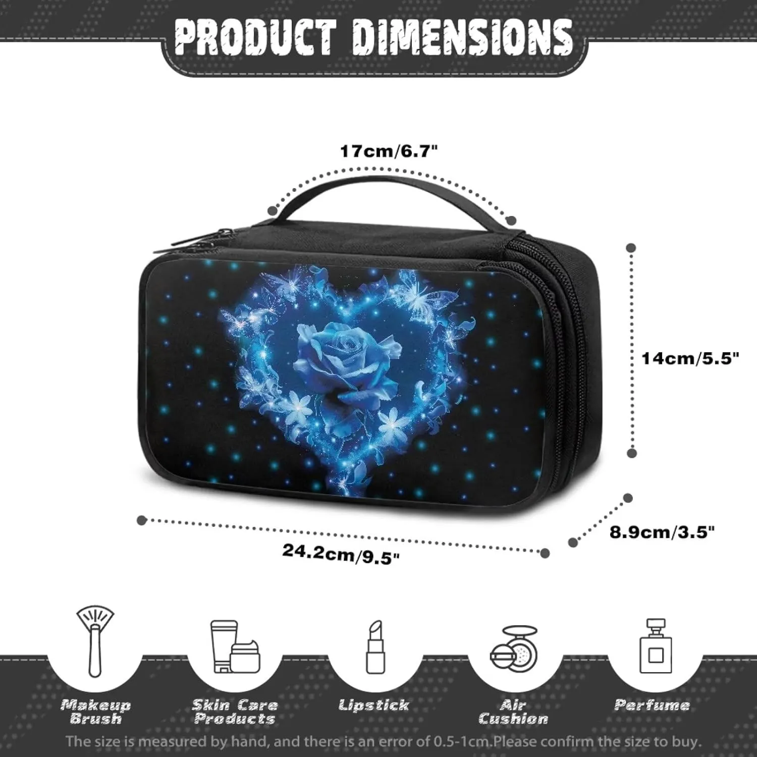 Art Rose Makeup Bag for Teen Girls Large Opening Design Makeup Bag Cosmetic Organizer Storage Case Makeup Organizer Bag for Travel with Makeup Brushes Compartments