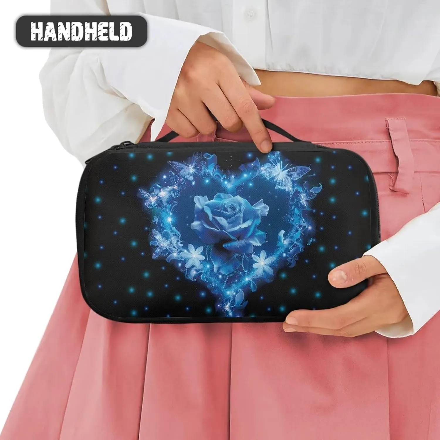 Art Rose Makeup Bag for Teen Girls Large Opening Design Makeup Bag Cosmetic Organizer Storage Case Makeup Organizer Bag for Travel with Makeup Brushes Compartments