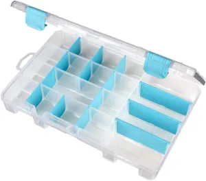 ArtBin 6944AG Medium Anti-Tarnish Box with Removable Dividers, Jewelry & Craft Organizer, [1] Plastic Storage Case with Anti-Tarnish Technology, Clear with Aqua Accents