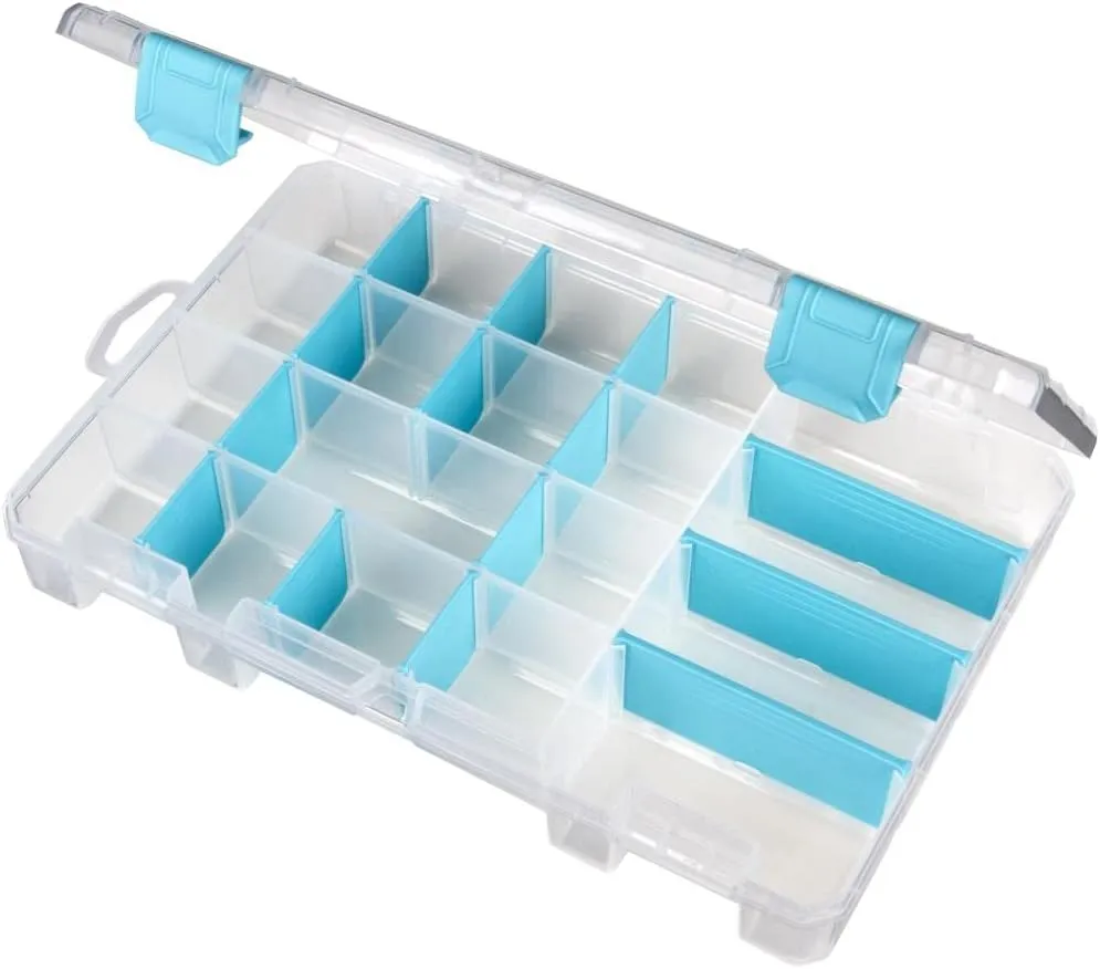 ArtBin 6944AG Medium Anti-Tarnish Box with Removable Dividers, Jewelry & Craft Organizer, [1] Plastic Storage Case with Anti-Tarnish Technology, Clear with Aqua Accents