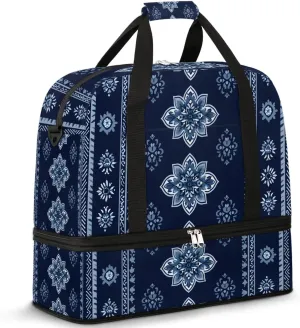 Artistic Ethnic Travel Duffel Bag for Women Men Weekender Overnight Bag with Shoe Compartment Foldable Sports Gym Luggage Bag