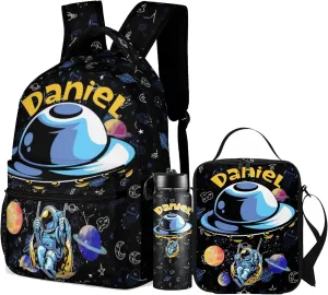 Artsadd Personalized Backpack for Boys Kids Lunch Bag Box Sets Custom Name School Bag for Preschool Kindergarten Elementary Back to School Gift for Son