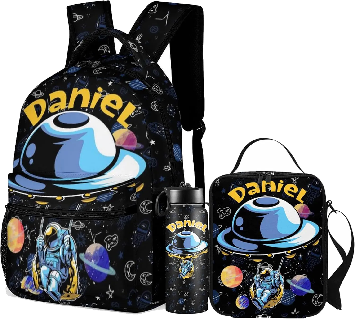 Artsadd Personalized Backpack for Boys Kids Lunch Bag Box Sets Custom Name School Bag for Preschool Kindergarten Elementary Back to School Gift for Son