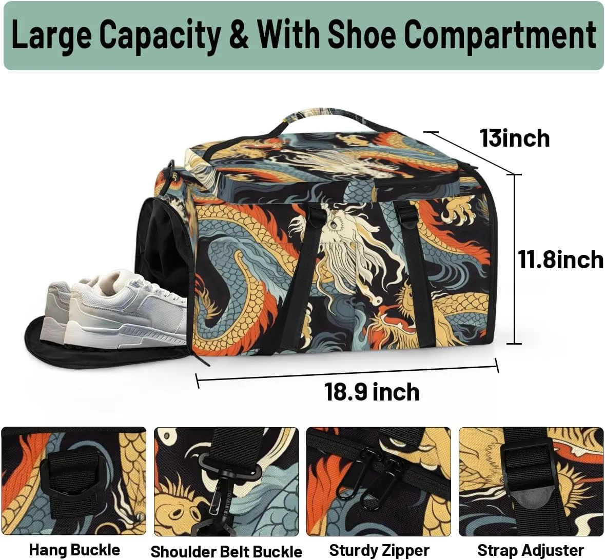 Asian Dragon Travel Backpack Carry On Flight Approved for Men Women, Lightweight Large Luggage Weekender Casual Daypack Backpacks Duffle Bags for Traveling Airplane
