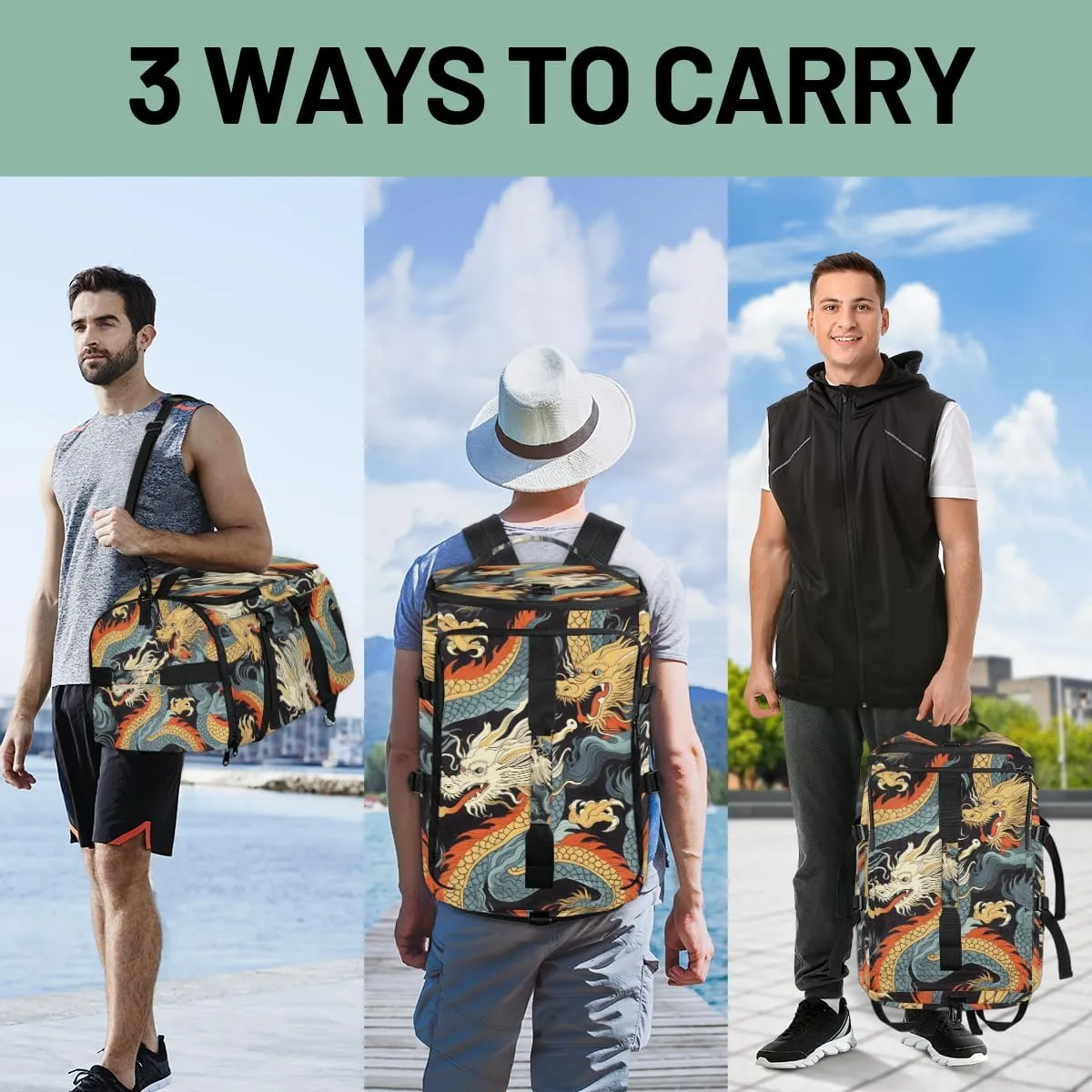 Asian Dragon Travel Backpack Carry On Flight Approved for Men Women, Lightweight Large Luggage Weekender Casual Daypack Backpacks Duffle Bags for Traveling Airplane