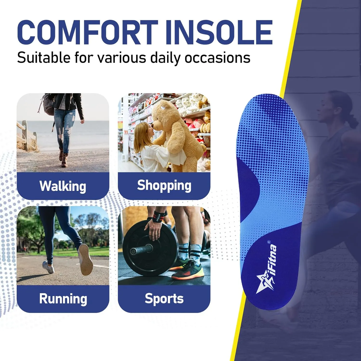 Athletic Comfort Insoles for Sports Walking Running Training Hiking Men Women Shock Absorbing Cushioning Gel Shoe Inserts for Foot Pain Relief