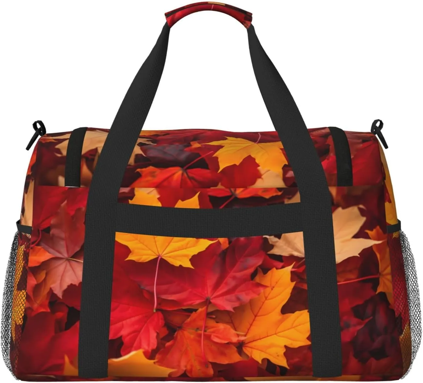 Autumn Maple Leaves Big Capacity Sports Gym Bag Portable Travel Duffle Bag, Fall Lightweight Weekender Workout Bag for Overnight, Unisex