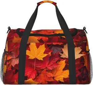 Autumn Maple Leaves Big Capacity Sports Gym Bag Portable Travel Duffle Bag, Fall Lightweight Weekender Workout Bag for Overnight, Unisex