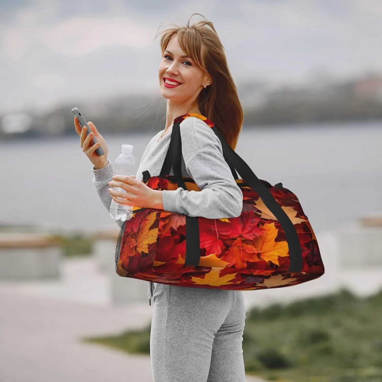 Autumn Maple Leaves Big Capacity Sports Gym Bag Portable Travel Duffle Bag, Fall Lightweight Weekender Workout Bag for Overnight, Unisex