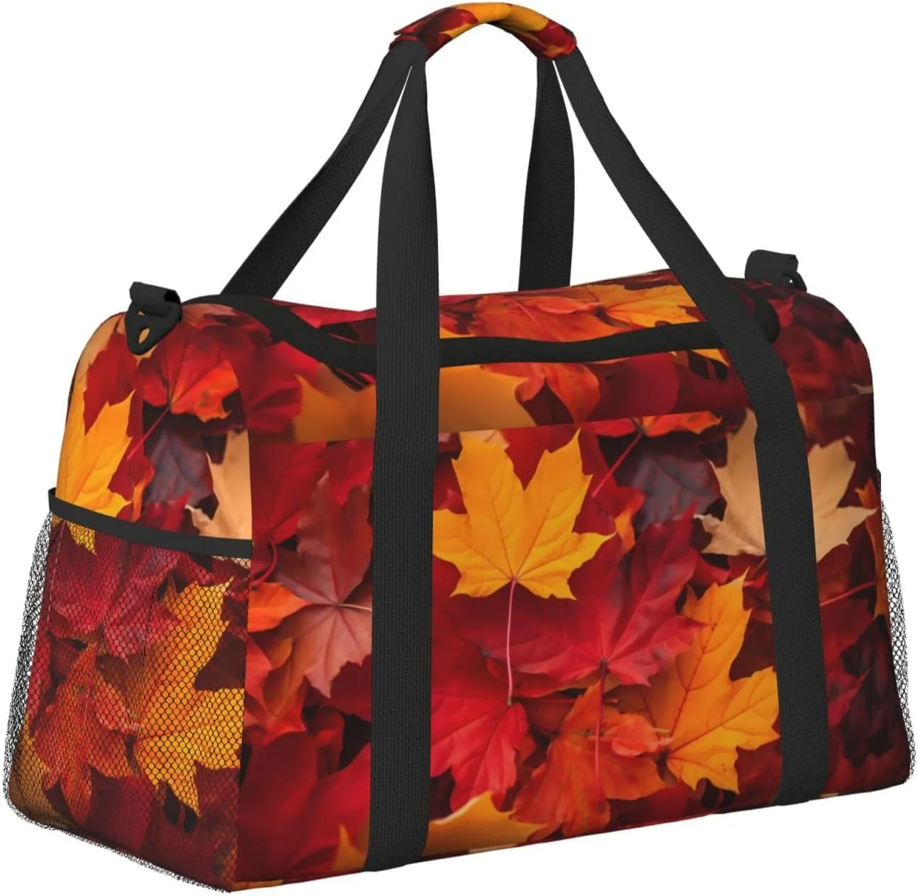 Autumn Maple Leaves Big Capacity Sports Gym Bag Portable Travel Duffle Bag, Fall Lightweight Weekender Workout Bag for Overnight, Unisex