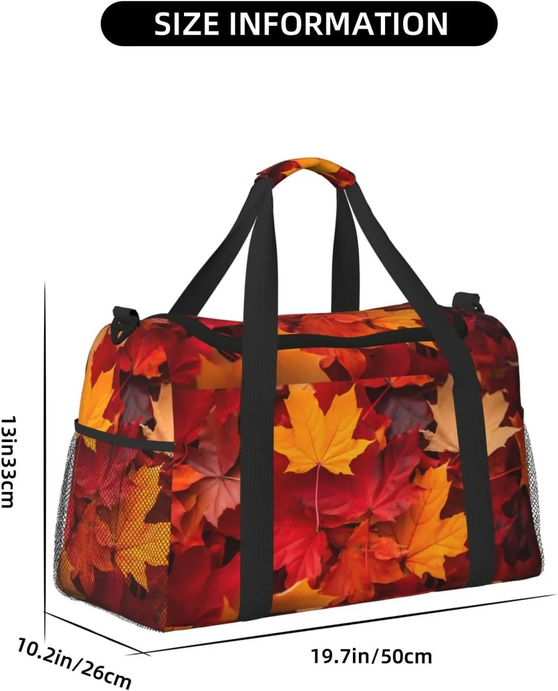 Autumn Maple Leaves Big Capacity Sports Gym Bag Portable Travel Duffle Bag, Fall Lightweight Weekender Workout Bag for Overnight, Unisex