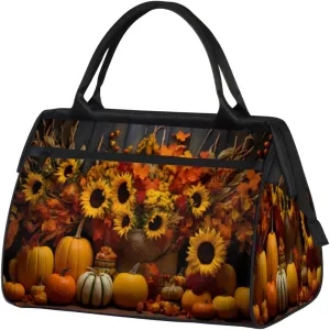 Autumn Pumpkin Corn Sunflowers Travel Duffle Bag, Waterproof Duffel Bag Weekender Overnight Carry On Bag Lightweight Sport Gym Bag for Men Women