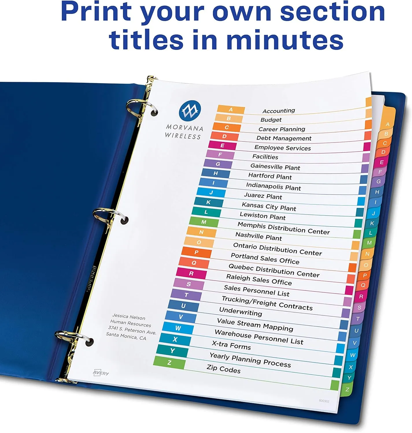 Avery A-Z Tab Dividers for 3 Ring Binders, Page Dividers, Binder Organizer, Customizable Table of Contents, Multicolor, 3 Sets (44225)