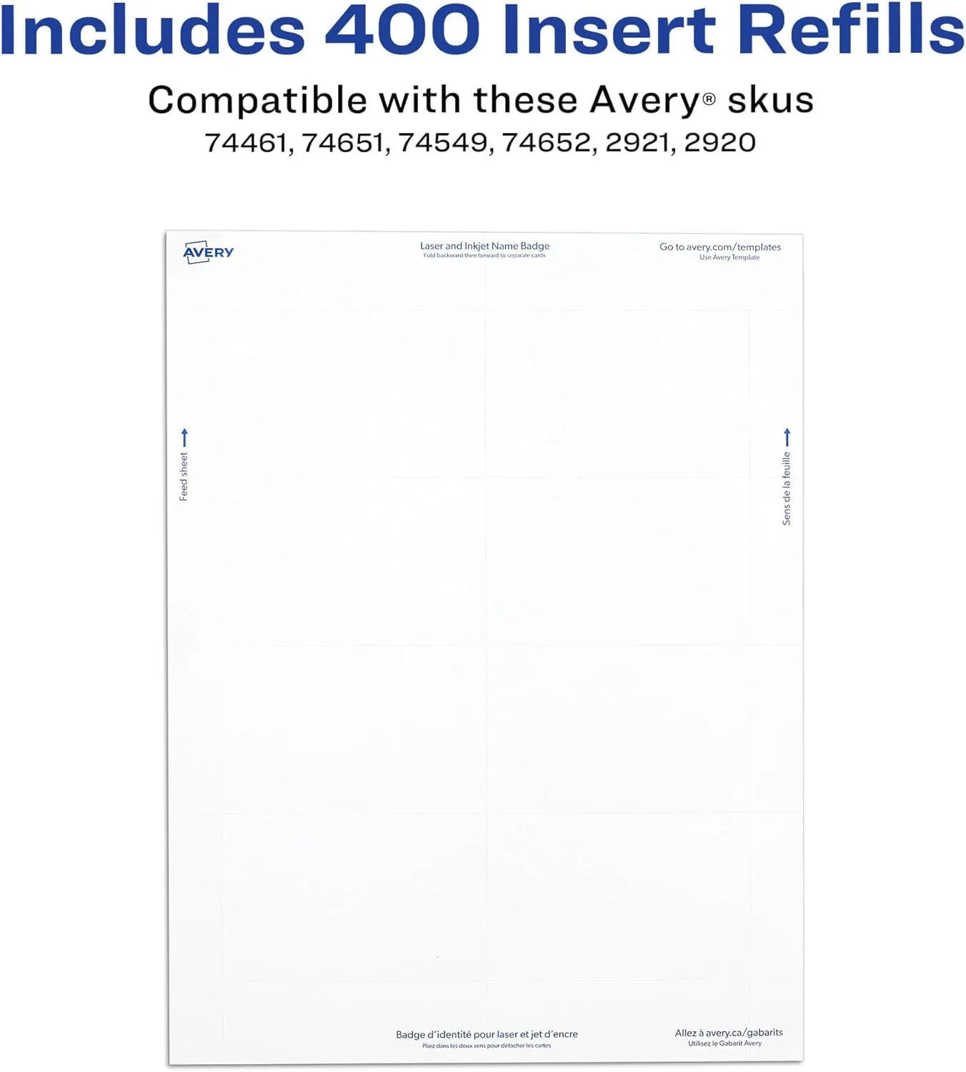 Avery Customizable Name Badge Inserts, 2.25" x 3.5", White, 400 Printable Name Tag Inserts (5390)