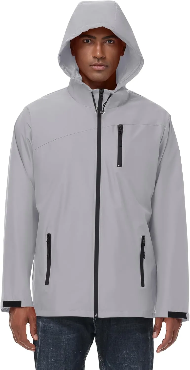 Avoogue Mens Waterproof Lightweight Rain Jacket Breathable Active Outdoor Hooded Raincoat Casual Trendy Jackets Work Jacket