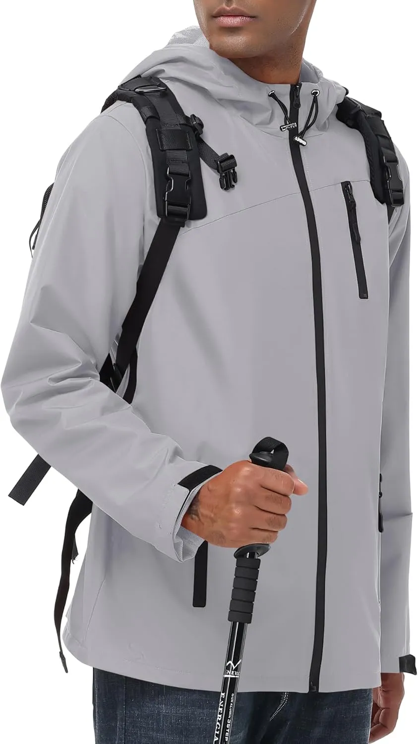 Avoogue Mens Waterproof Lightweight Rain Jacket Breathable Active Outdoor Hooded Raincoat Casual Trendy Jackets Work Jacket