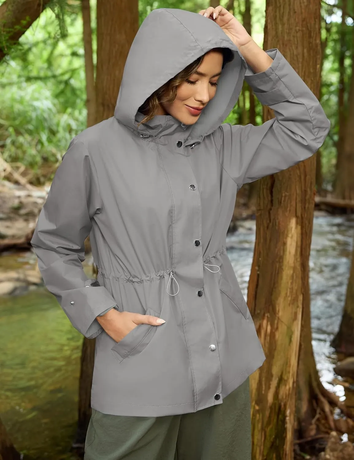 Avoogue Rain Jacket for Women Waterproof Lightweight Hooded Raincoat for Hiking Travel Outdoor