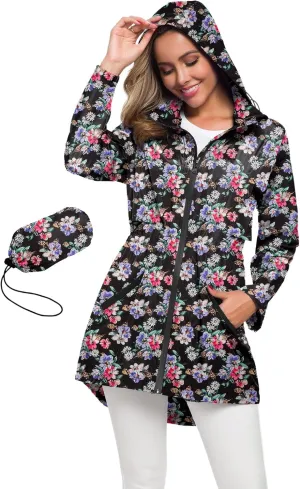 Avoogue Women's Long Raincoat with Hood Outdoor Lightweight Windbreaker Rain Jacket Waterproof