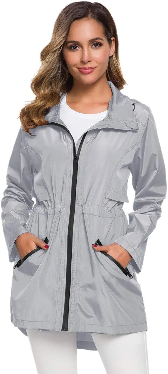 Avoogue Women's Long Raincoat with Hood Outdoor Lightweight Windbreaker Rain Jacket Waterproof
