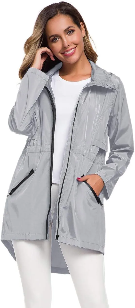 Avoogue Women's Long Raincoat with Hood Outdoor Lightweight Windbreaker Rain Jacket Waterproof