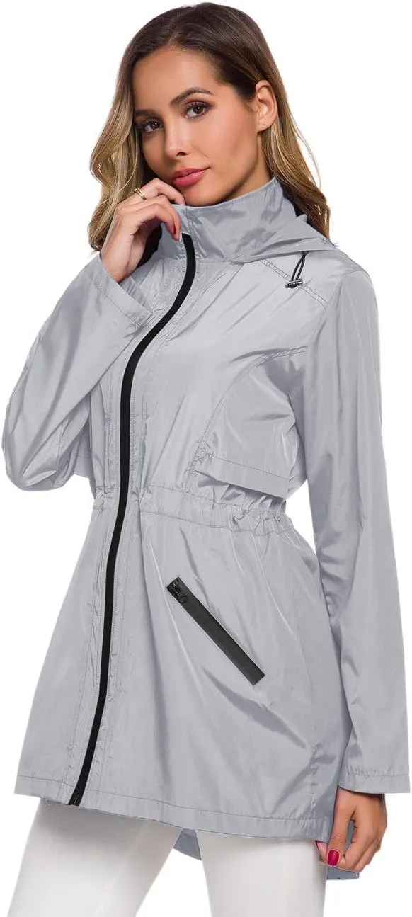 Avoogue Women's Long Raincoat with Hood Outdoor Lightweight Windbreaker Rain Jacket Waterproof