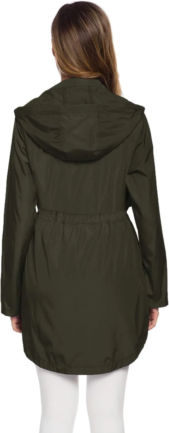 Avoogue Women's Long Raincoat with Hood Outdoor Lightweight Windbreaker Rain Jacket Waterproof