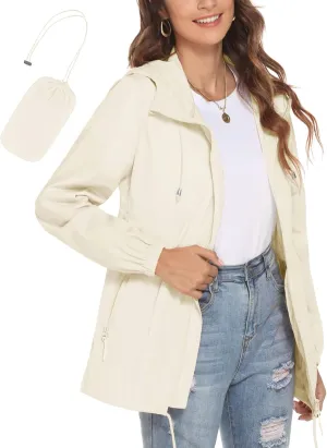 Avoogue Womens Waterproof Raincoat Lightweight Breathable Rain Jacket Hooded Rain Coat Outdoor Active Windbreaker with Pocket