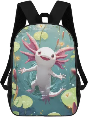 Axolotl in The Pond 17 Inch Travel Backpack Casual Daypacks Computer Shoulder Bag for Work Shopping Unisex