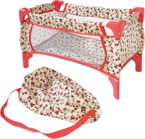 Baby Doll Crib Toddler Toy, Baby Doll Accessories, Baby Doll Bed Set for 3 Year Old Girls & 5  Year Old Girls, Girl Doll Stuff, Furniture for Dolls & Accessories, 18 inch Dolls Pack and Play (Floral)