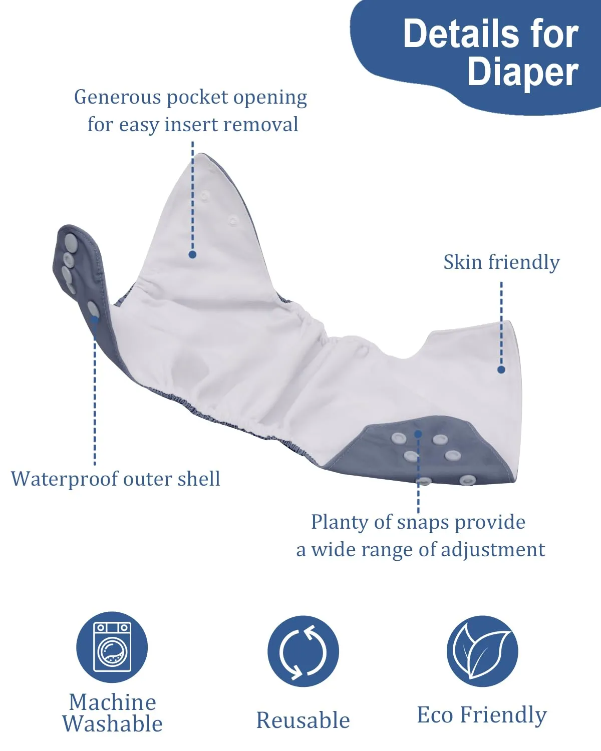 babygoal Cloth Diapers Pack of 13, Baby Reusable Washable Pocket Nappy, 6pcs Diapers 6pcs Rayon from Bamboo Inserts Wet Bag 6FB08-MB-B