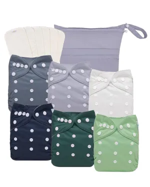 babygoal Cloth Diapers Pack of 13, Baby Reusable Washable Pocket Nappy, 6pcs Diapers 6pcs Rayon from Bamboo Inserts Wet Bag 6FB08-MB-B