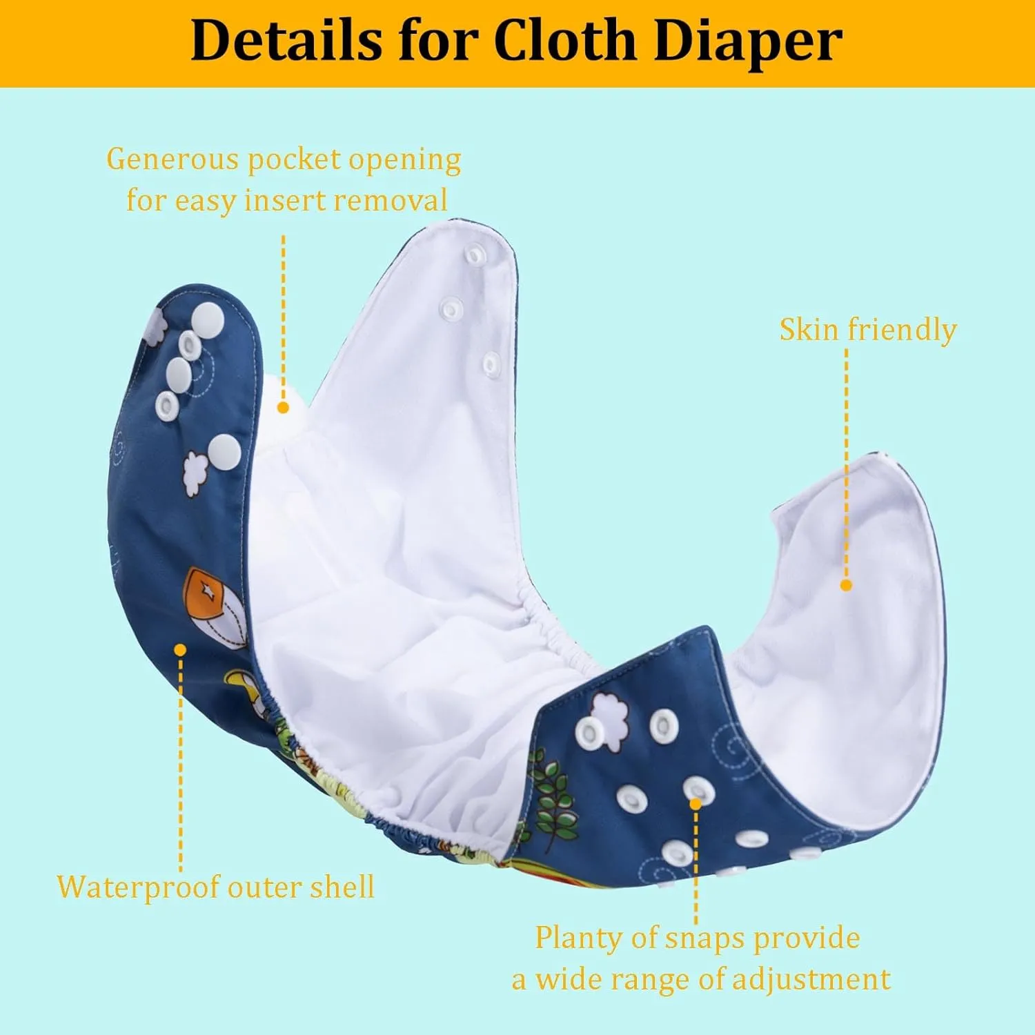 babygoal Reusable Cloth Diapers 6 Pack 6pcs Microfiber Inserts 4pcs Rayon from Bamboo Inserts, One Size Adjustable Washable Pocket Nappy Covers for Baby Boys,Rash-Free