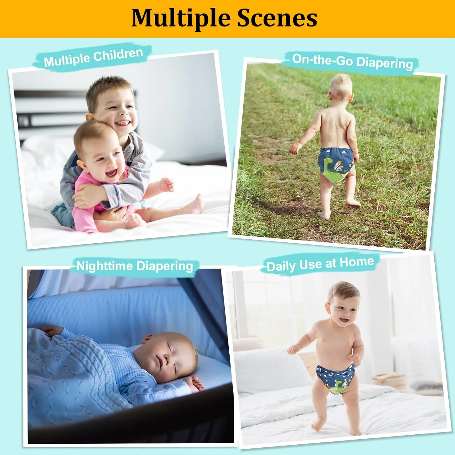 babygoal Reusable Cloth Diapers 6 Pack 6pcs Microfiber Inserts 4pcs Rayon from Bamboo Inserts, One Size Adjustable Washable Pocket Nappy Covers for Baby Boys,Rash-Free