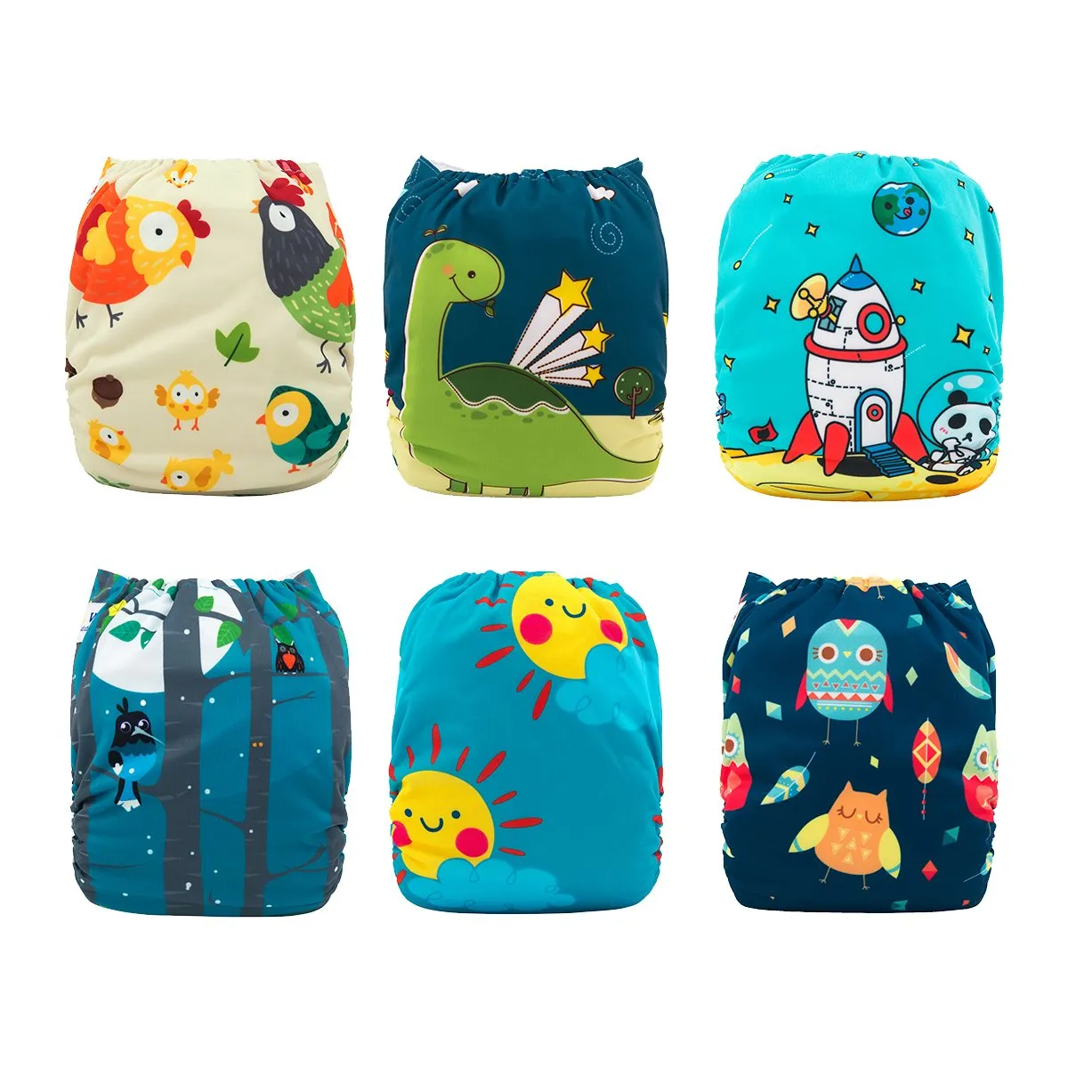 babygoal Reusable Cloth Diapers 6 Pack 6pcs Microfiber Inserts 4pcs Rayon from Bamboo Inserts, One Size Adjustable Washable Pocket Nappy Covers for Baby Boys,Rash-Free