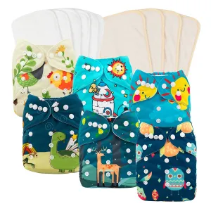 babygoal Reusable Cloth Diapers 6 Pack 6pcs Microfiber Inserts 4pcs Rayon from Bamboo Inserts, One Size Adjustable Washable Pocket Nappy Covers for Baby Boys,Rash-Free