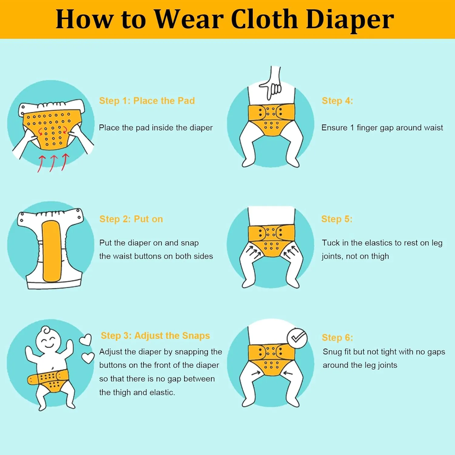 babygoal Reusable Cloth Diapers 6 Pack 6pcs Microfiber Inserts 4pcs Rayon from Bamboo Inserts, One Size Adjustable Washable Pocket Nappy Covers for Baby Boys,Rash-Free