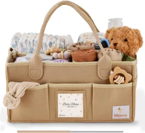 Babylicious Baby Diaper Caddy Organizer | Felt Changing Table Organizer - Large | Diaper Organizer for Changing Table | Name Card Included - Newborn Essentials Must Haves for Parents Tan