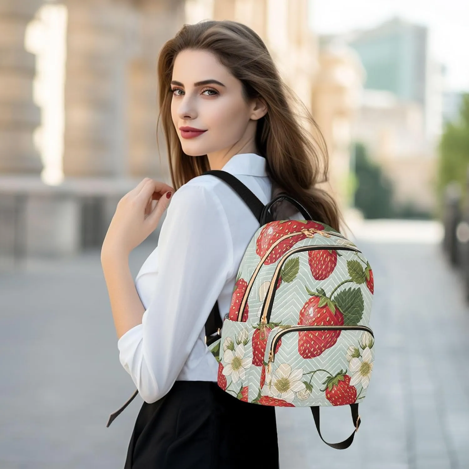 Backpack for Men and Women - Lightweight Laptop Backpack Casual Daypack for College Work Travel, Cute Strawberry (48), Medium