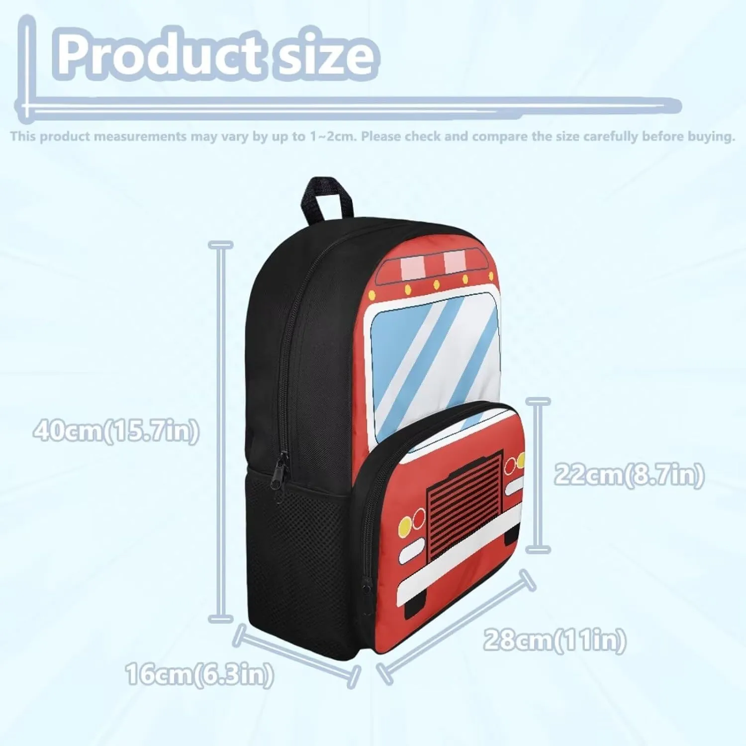 Backpack for Women Large Capacity with 1 Main Compartment and Side Pockets Fire Truck Print Spacious Durable Daypack Facilitate Storage for Job Interview Travel Work