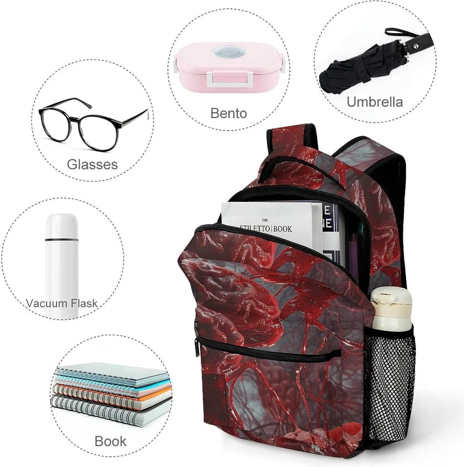 Backpack for Women Men Travel Red Brain Nerve Daypack Lightweight Laptop Bag Carry On Backpacks for Work