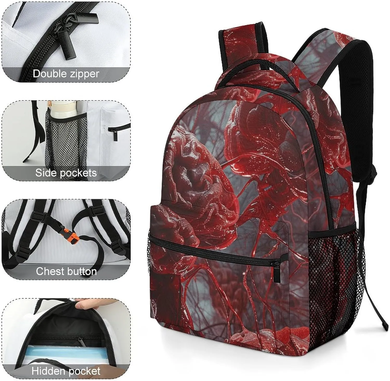 Backpack for Women Men Travel Red Brain Nerve Daypack Lightweight Laptop Bag Carry On Backpacks for Work