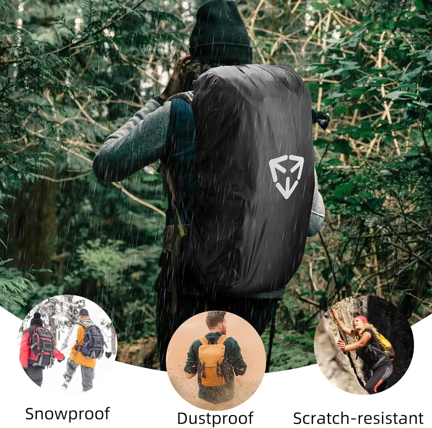 Backpack rain cover, waterproof backpack rain cover, suitable for 30L-70L backpacks, reinforced cross buckle, 2000mm waterproof level，Black (L)