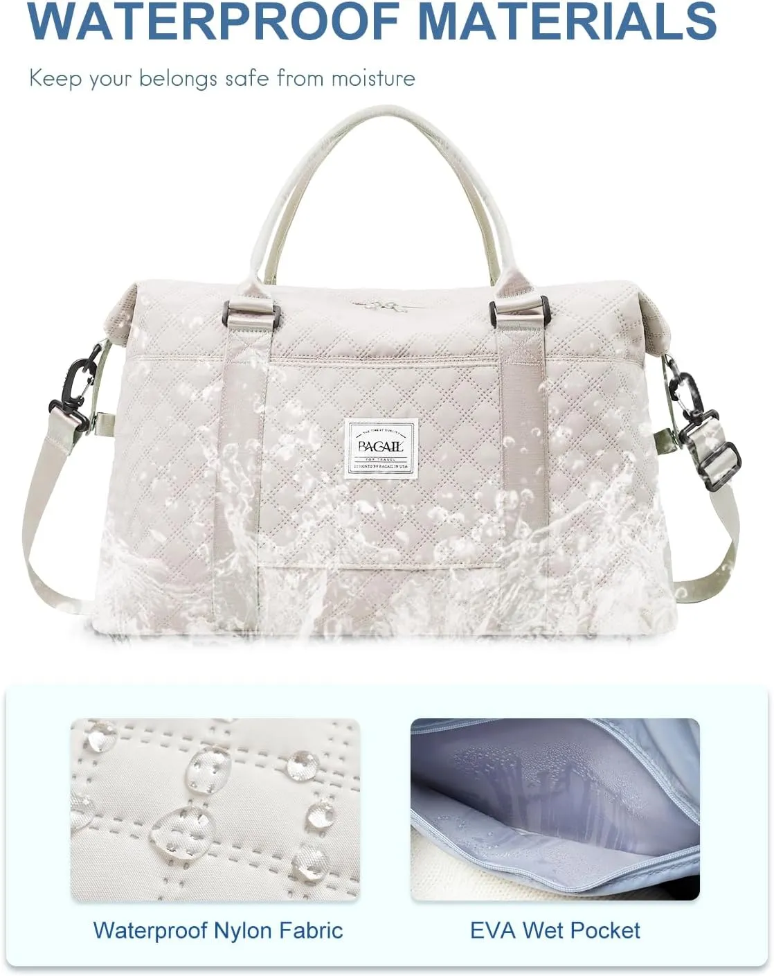 BAGAIL Travel Duffel Bag, Weekender Bags for Women, Overnight Gym Carry On Tote Bag with Wet Pocket, Hospital Mom Bag for Labor and Delivery - Grid-Ivory