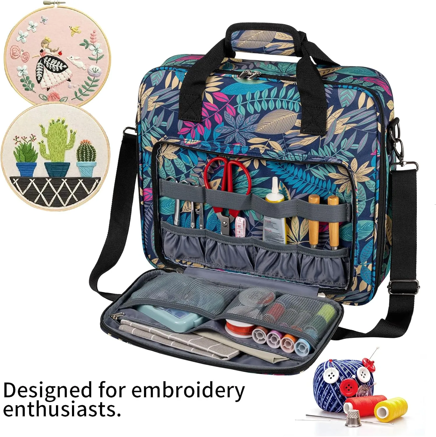 BAGLHER Cross Stitch & Embroidery Organizer Bag - Large Portable Project Storage with 3 Compartments, Travel Friendly Carrying Case for 11.2" Hoops, Threads, Supplies (Hawaii)