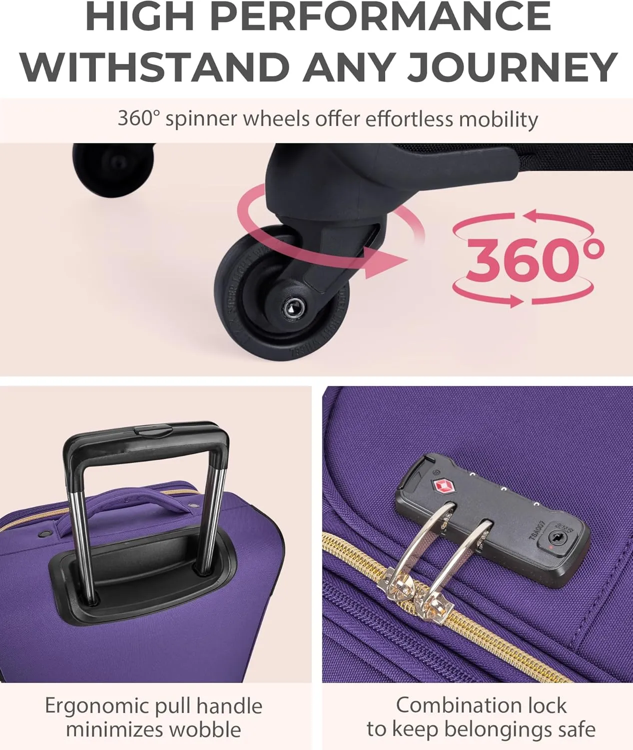 BAGSMART Carry On Luggage 20 Inch, Expandable Suitcase, Luggage with Duffel Airline Approved Rolling Softside Lightweight Suitcases with Front Pocket for Women Men, Carry-On Purple