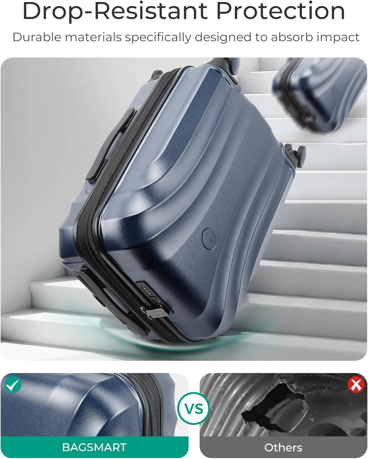 BAGSMART Carry On Luggage 22x14x9 Airline Approved with TSA Lock, Expandable Hard Shell Suitcase with Spinner Wheels, Lightweight 20 Inch Travel Rolling Carry-On Luggage, Light Blue
